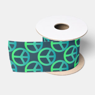 Green Peace Sign Ribbon Satinband