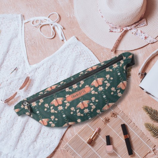 Green Peach Boho Floral Luna Moth Daisy Muster Bauchtasche