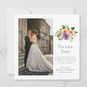 Green Peach Lila Floral Foto Hochzeit Vielen Dank Einladung (Vorderseite)