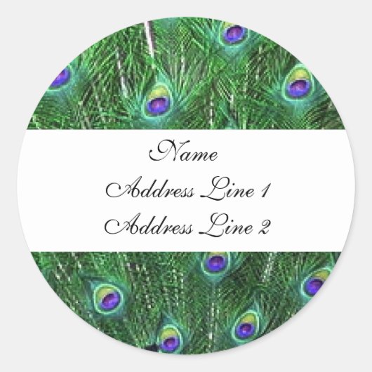 Green Peacock Address Labels Runder Aufkleber (Vorderseite)