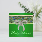 Green Peacock Diamond Bow Babydusche Einladung (Stehend Vorderseite)
