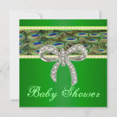 Green Peacock Diamond Bow Babydusche Einladung (Vorderseite)