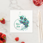 Green Peacock Feather Black Modern Boho Serviette (Beispiel)