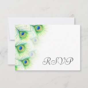 Green Peacock Feather Wedding RSVP Replik Cards Karte