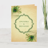 Green Peacock Feathers QR Code Indische Hochzeit Einladung (Vorderseite)