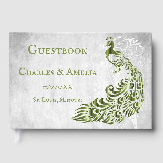 Green Peacock Leaf Vine Wedbook Gästebuch (Vorderseite)