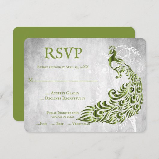 Green Peacock Leaf Vine Wedding RSVP Card (Vorne/Hinten)