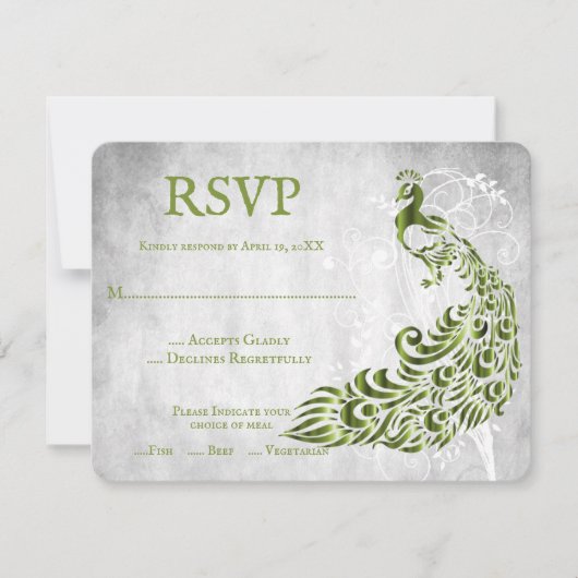 Green Peacock Leaf Vine Wedding RSVP Card (Vorderseite)