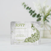 Green Peacock Leaf Vine Wedding RSVP Card Karte (Stehend Vorderseite)