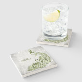 Green Peacock Personalisiert Stone Untersetzer (Seitenansicht)