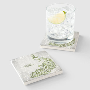 Green Peacock Personalisiert Stone Untersetzer