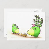 Green Peafowl Family postcard Postkarte (Vorne/Hinten)