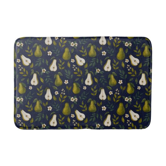 Green Pear Watercolor Pattern on Dark Blue  Badematte (Vorderseite)