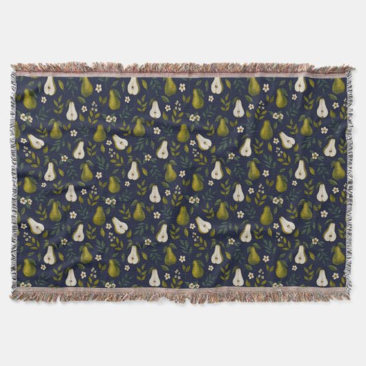 Green Pear Watercolor Pattern on Dark Blue  Decke (Vorderseite)