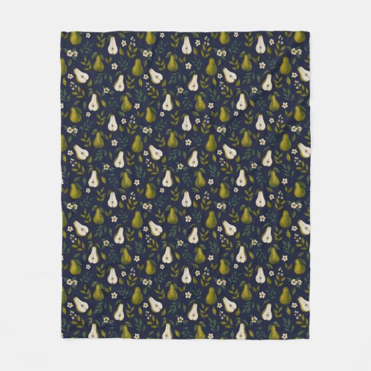 Green Pear Watercolor Pattern on Dark Blue  Fleecedecke (Vorderseite)