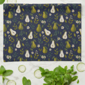 Green Pear Watercolor Pattern on Dark Blue  Geschirrtuch (Gefaltet)