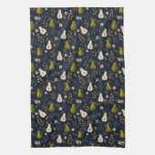 Green Pear Watercolor Pattern on Dark Blue  Geschirrtuch (Vertikal)