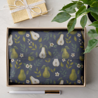 Green Pear Watercolor Pattern on Dark Blue  Seidenpapier