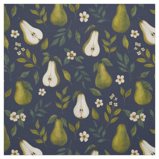 Green Pear Watercolor Pattern on Dark Blue  Stoff (Muster)