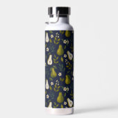 Green Pear Watercolor Pattern on Dark Blue  Trinkflasche (Rechts)