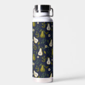 Green Pear Watercolor Pattern on Dark Blue  Trinkflasche (Rückseite)