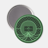 Green Pearl Damask Round Magnet (Vorderseite/Rückseite)
