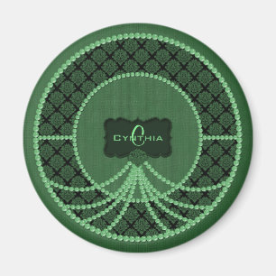 Green Pearl Damask Round Magnet