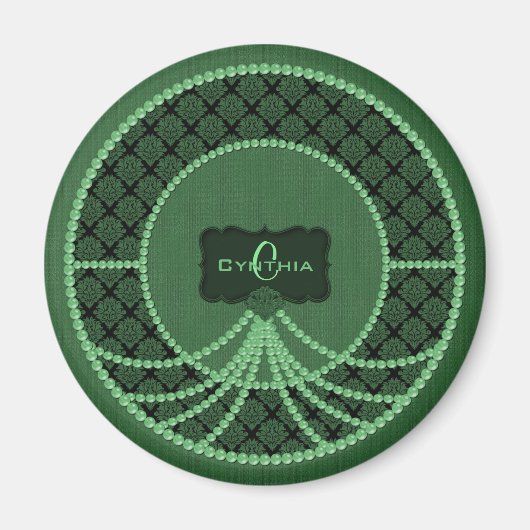 Green Pearl Damask Round Magnet (Vorne)