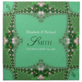 Green Pearl Fraktal Lace Monogram Wedding Napkins Serviette