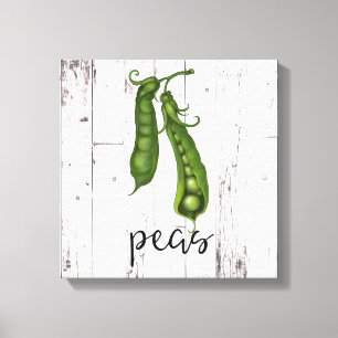 Green PEAS White Wood Rustic Bauernhof Küche Kunst Leinwanddruck