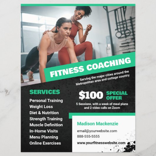 Green Personal Trainer and Fitness Coaching Flyer (Vorne)