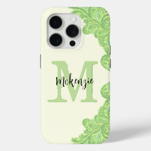 Green Personalisiert Damask iPhone Cover- 15 Pro Hülle
