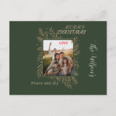 Green personalized family photo name feiertagspostkarte (Vorderseite)