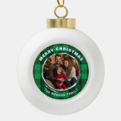 Green Personalized Family Photo Plaid Pattern Keramik Kugel-Ornament (Vorderseite)