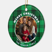 Green Personalized Family Photo Plaid Pattern Keramik Ornament (Links)
