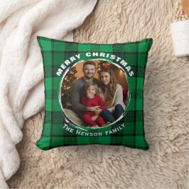 Green Personalized Family Photo Plaid Pattern  Kissen