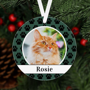 Green Pet Paw druckt benutzerdefiniertes Cat Name  Ornament