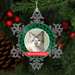 Green Pet Paw druckt Personalisiertes Cat Name Fot Schneeflocken Zinn-Ornament