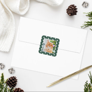 Green Pet Print Pattern Holiday Foto Quadratischer Aufkleber