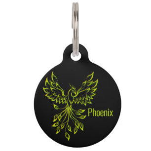 Green Phoenix erhöht sich auf dem Black Pet ID-Tag Haustiermarke