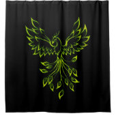 Green Phoenix steigt auf schwarz Duschvorhang (Vorderseite)