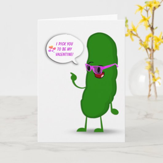 Green Pickle Valentine Karte (Gelbe Blume)