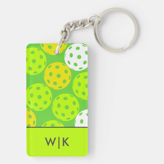 Green Pickleball Cool Modern Elegant Mit Monogramm Schlüsselanhänger (Rückseite)