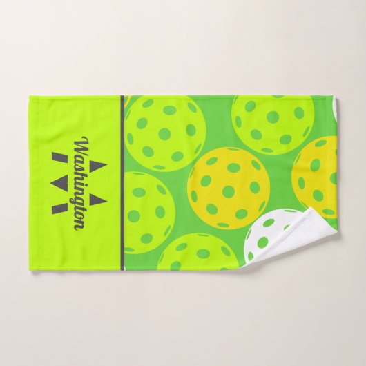 Green Pickleball Cool Modern Mit Monogramm Handtuch (Handtuch)