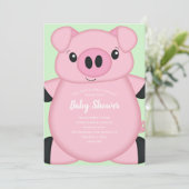 Green Pig Baby Dusche Einladung (Stehend Vorderseite)