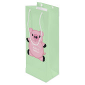 Green Pig Baby Dusche Geschenktüte Für Weinflaschen (Rückseite Schrägansicht)