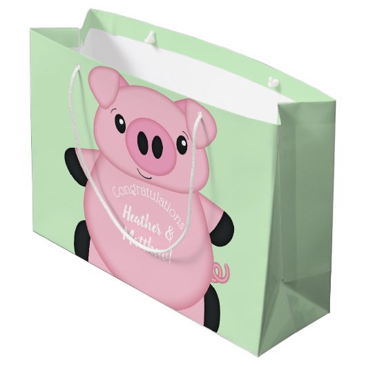 Green Pig Baby Dusche Große Geschenktüte (Rückseite Schrägansicht)