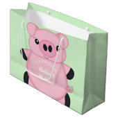 Green Pig Baby Dusche Große Geschenktüte (Vorderseite Schrägansicht)