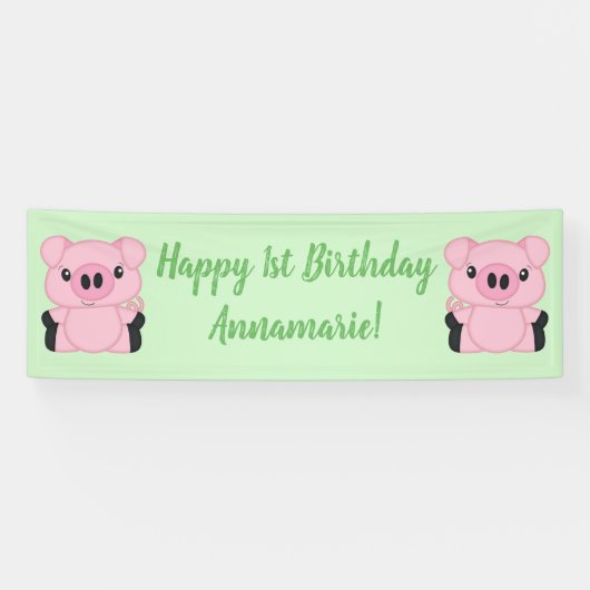 Green Pig Birthday Party Banner (Horizontal)