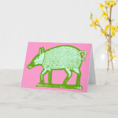 Green Pig Grußkarte: Ursprüngliches Folkloredesign Karte (Gelbe Blume)